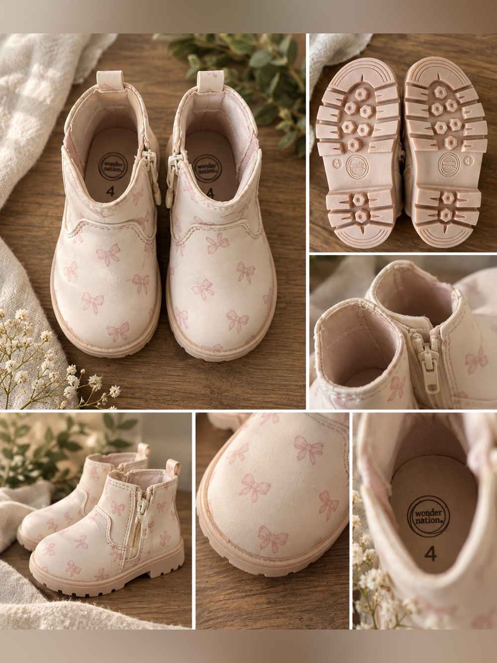 Wonder Nation Girls’ Pink Bow Ankle Boots – Size 4
